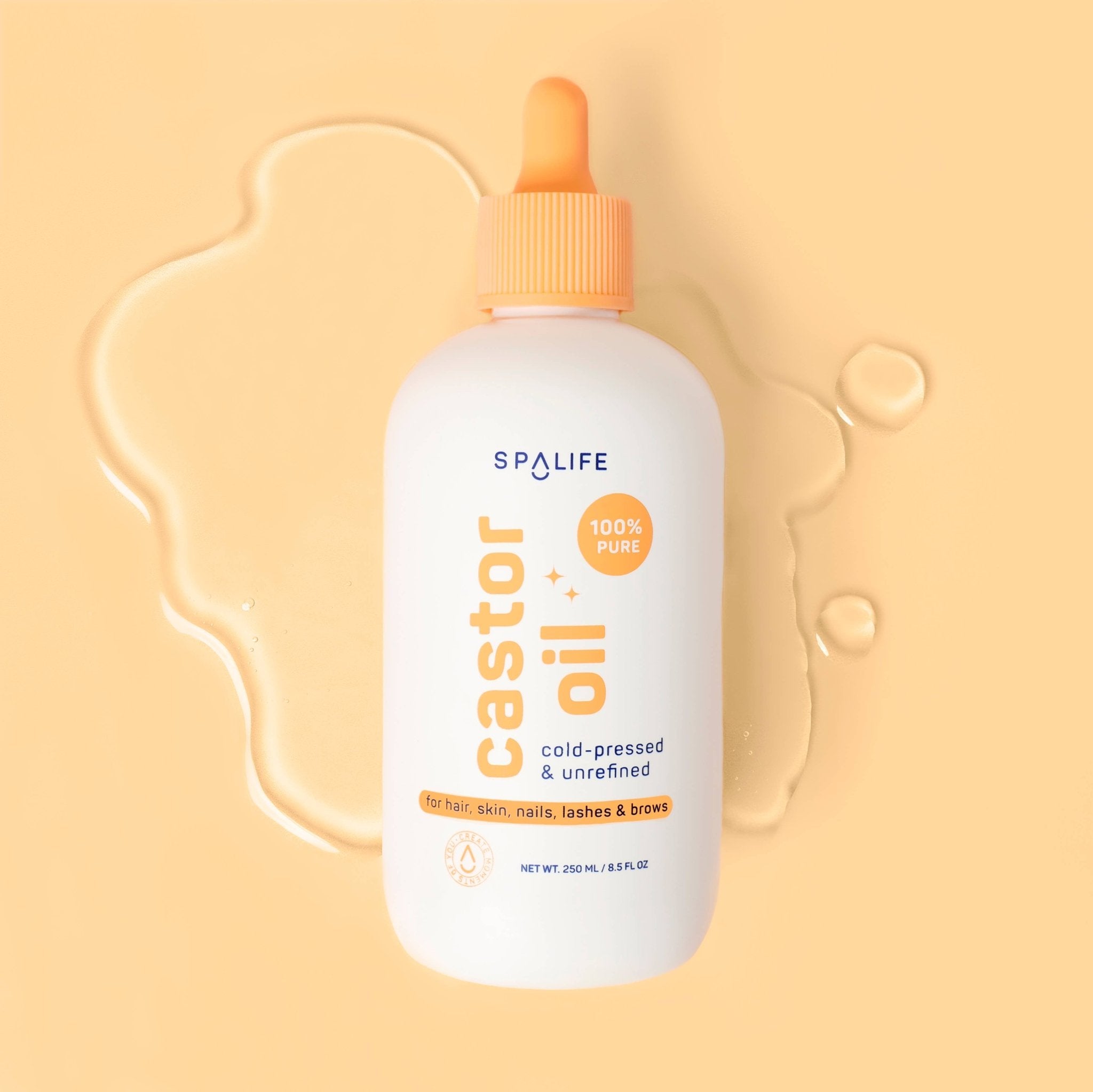Castor Oil 100% Pure For Hair Skin Lashes - Peach Bottle - Foxy’s