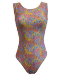bright floral printed gymnastics leotard