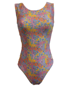bright floral printed gymnastics leotard