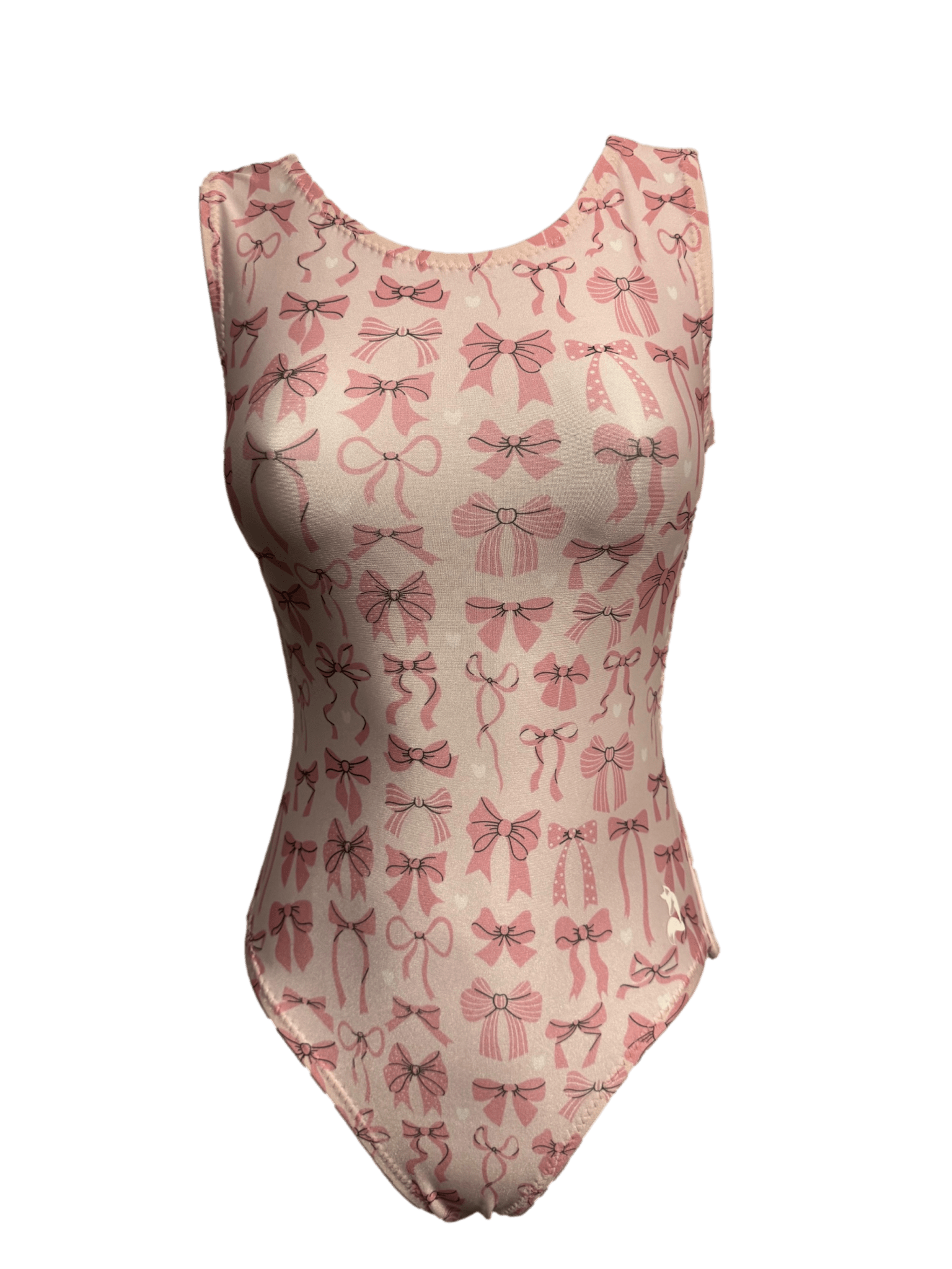Pink gymnastics leotard for girls with bow pattern on a transparent background