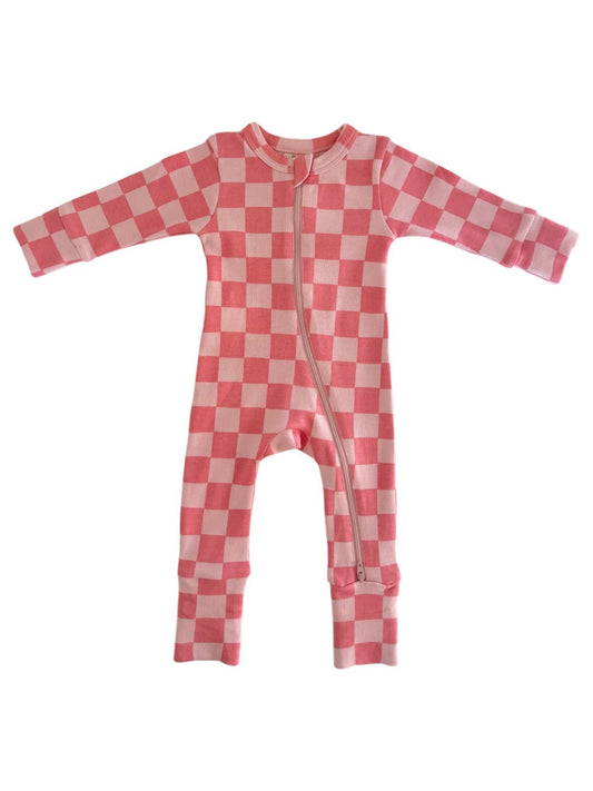 pink checkered baby onesie for girls