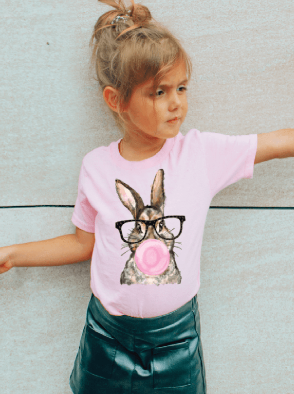 Bubble Gum Bunny Girls T-Shirt - Fun Easter Tee for Kids - Foxy’s