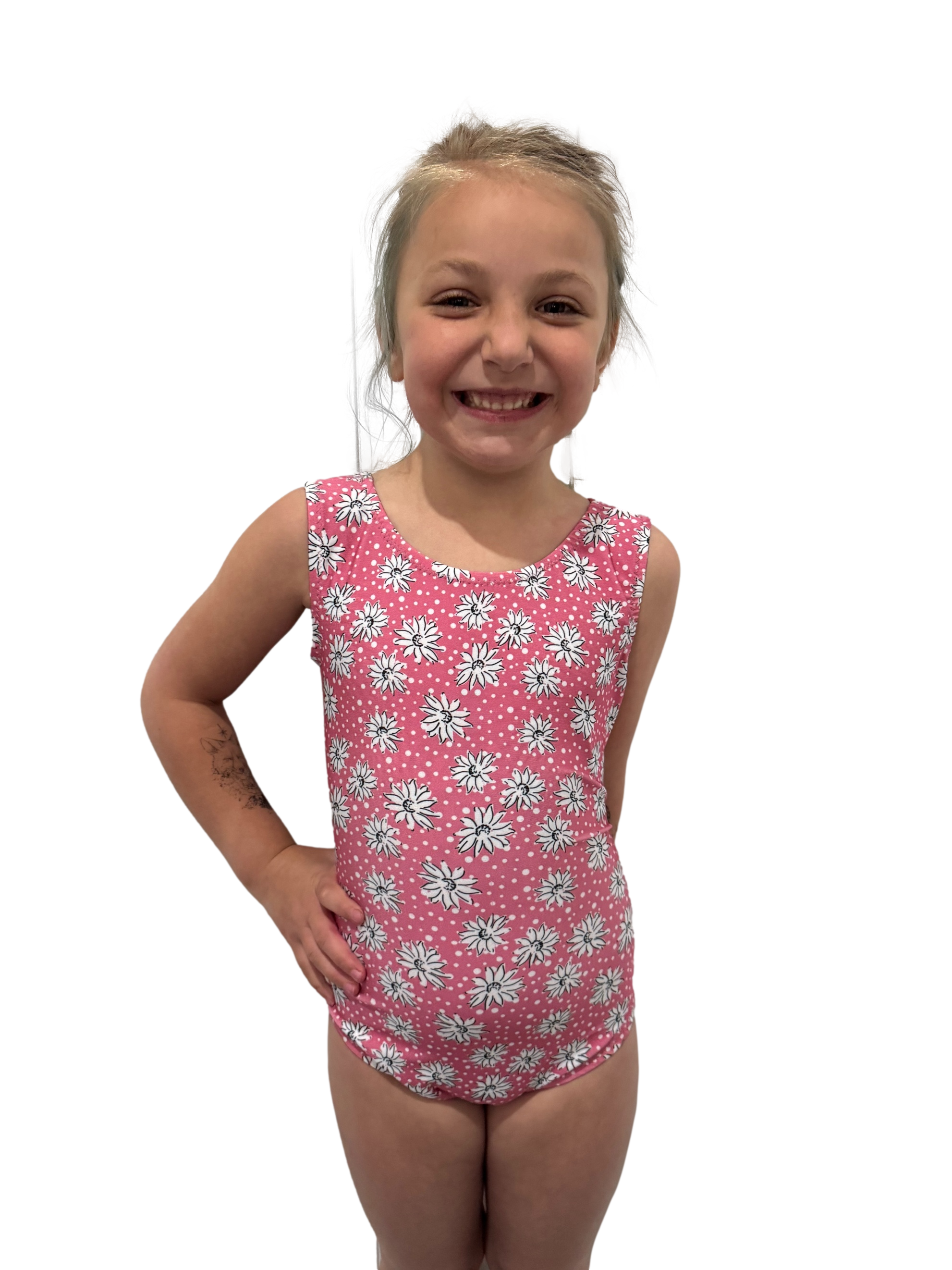 pink flower puff leotard for girls