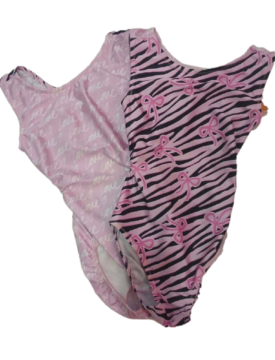 pink vice versa leotards with animal print, bows, and love design