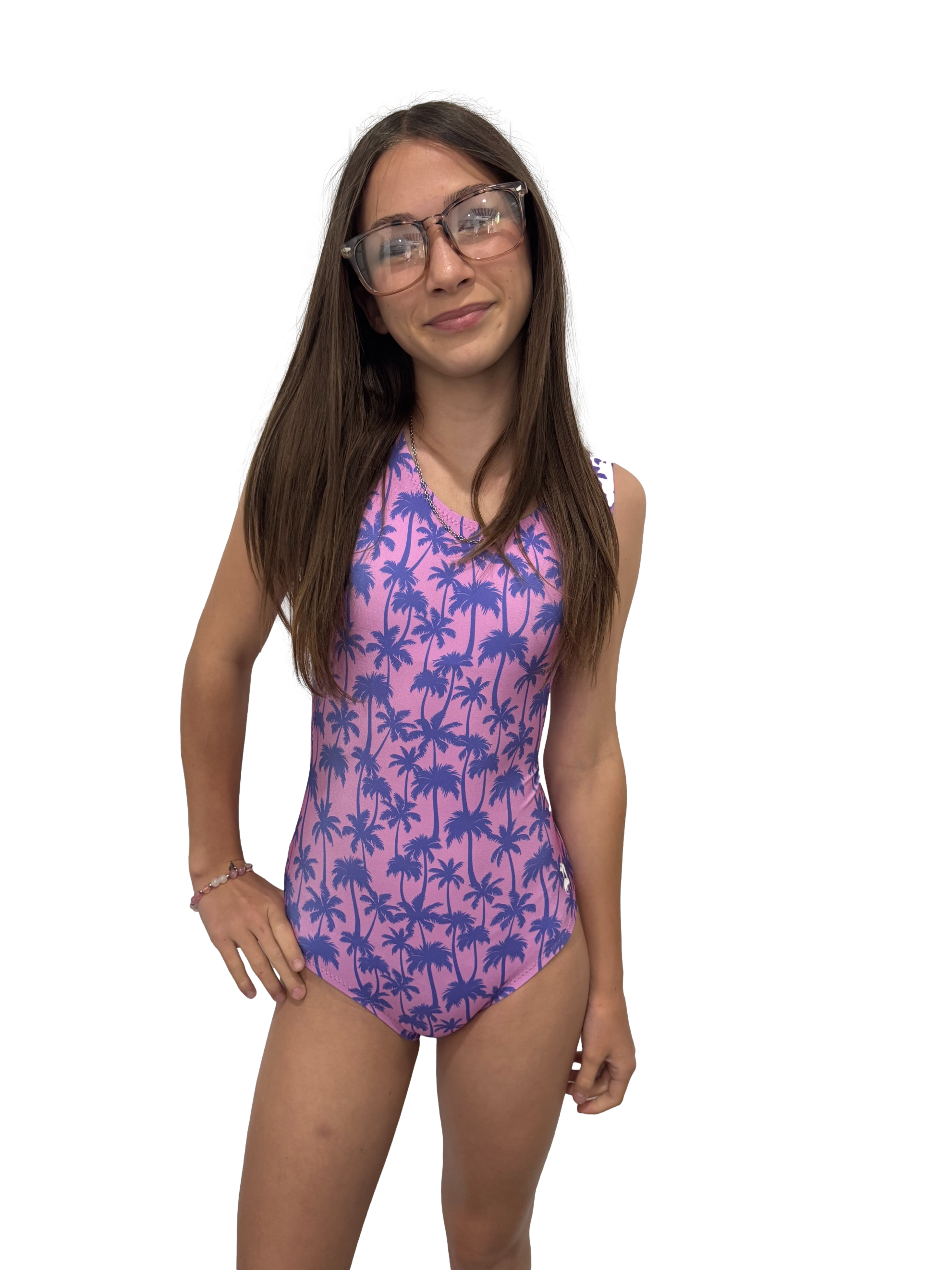 pink and purple palm tree leotard for girls