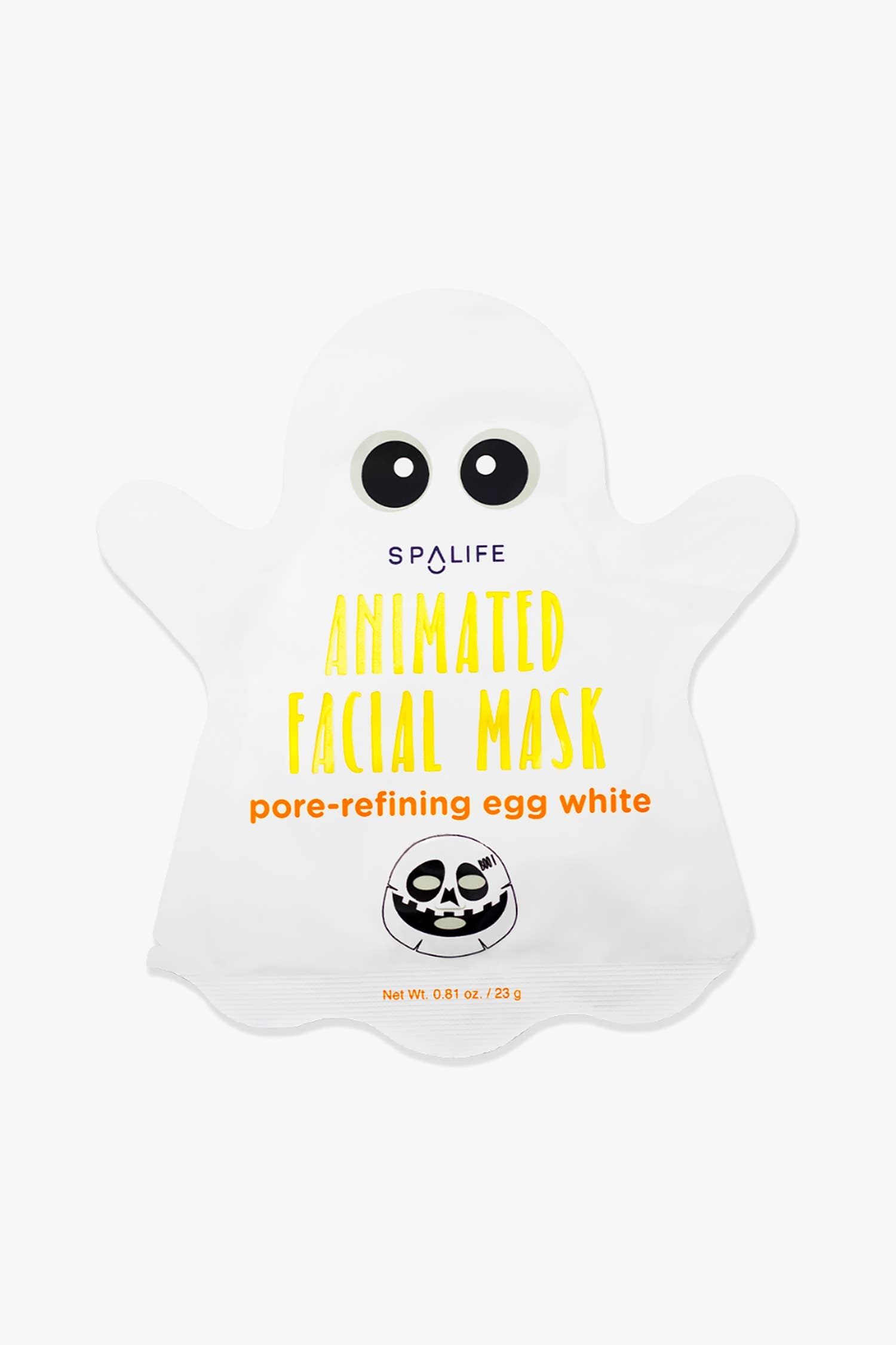 Animated facial mask packaging with 'Spalife' branding on a white background