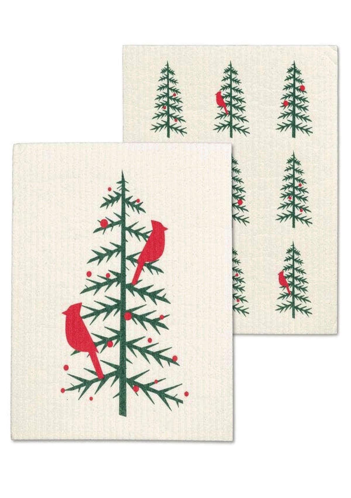 Set of 2 Cardinals in Tree Dishcloths - Foxy’s