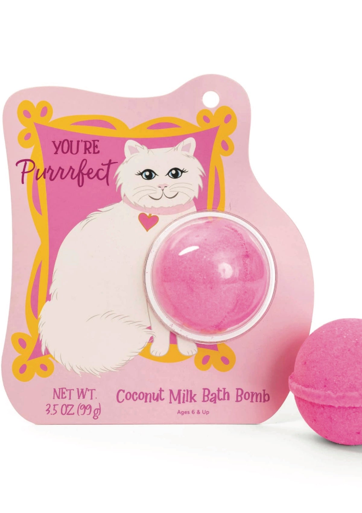 Cat Clamshell Bath Bomb - Honeysuckle Gardenia Scented, "You're Purrrfect" Gift - Foxy’s