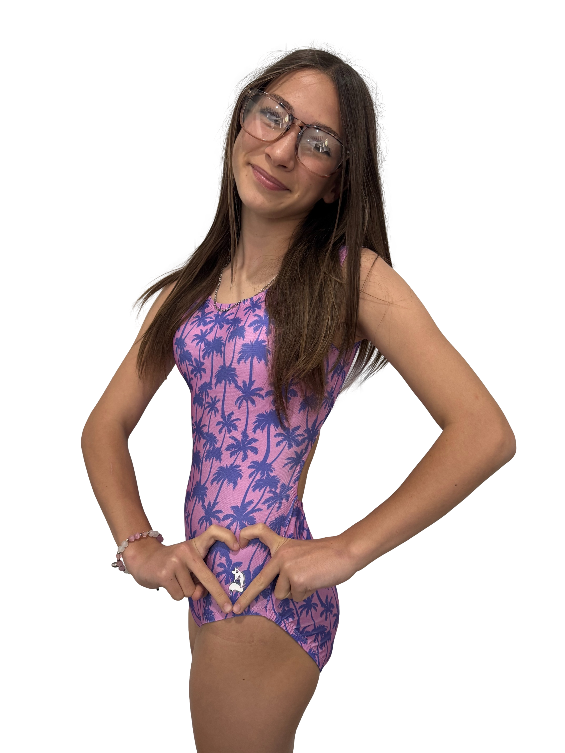 purple and pink palm tree leotard
