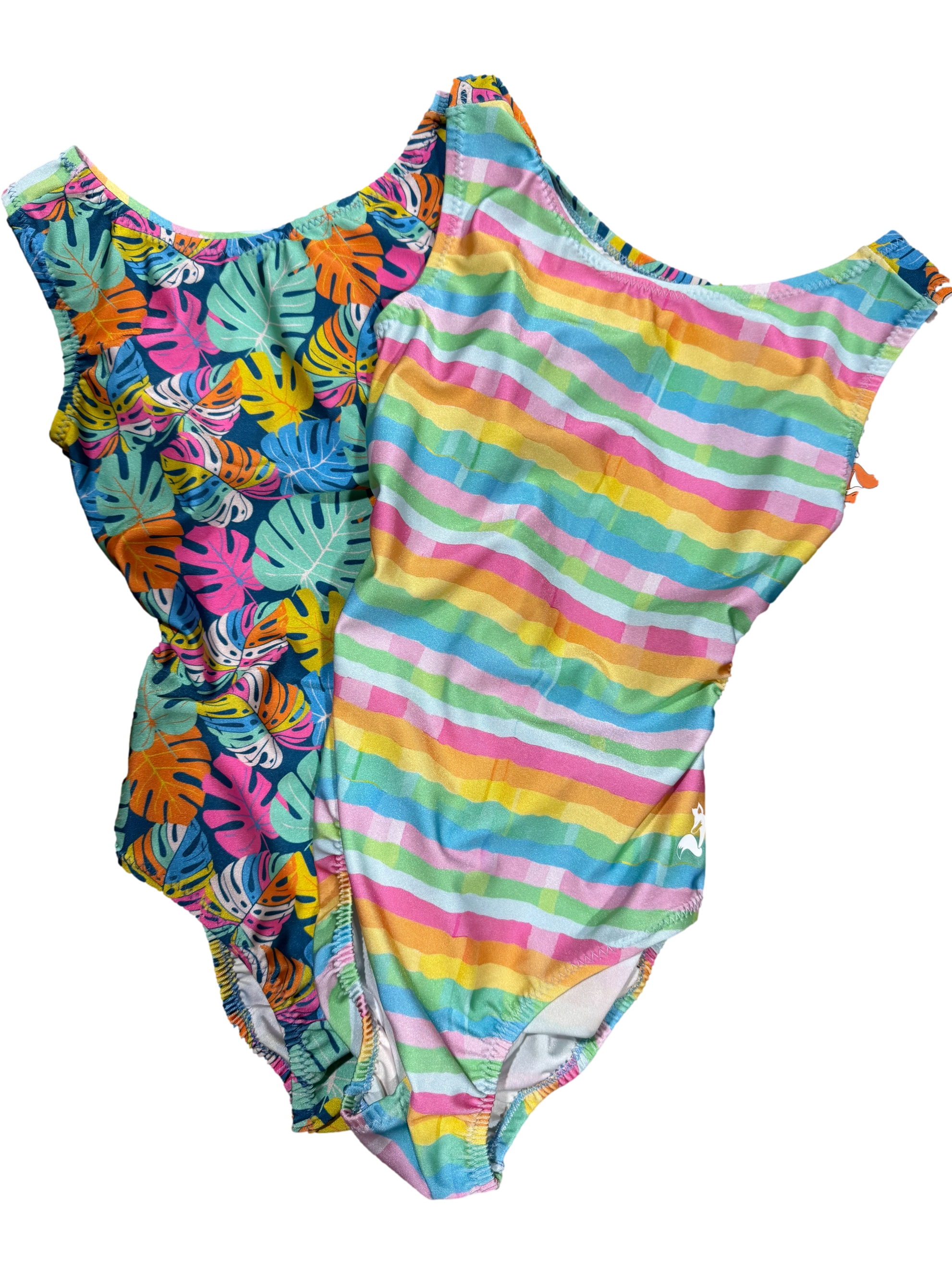 rainbow fern and striped foxys leotards