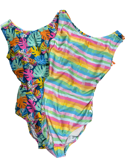 rainbow fern and striped foxys leotards