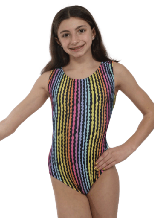 Rainbow Squiggles Gymnastics Leotard - Foxy's Girls Dance Leo - Foxy’s