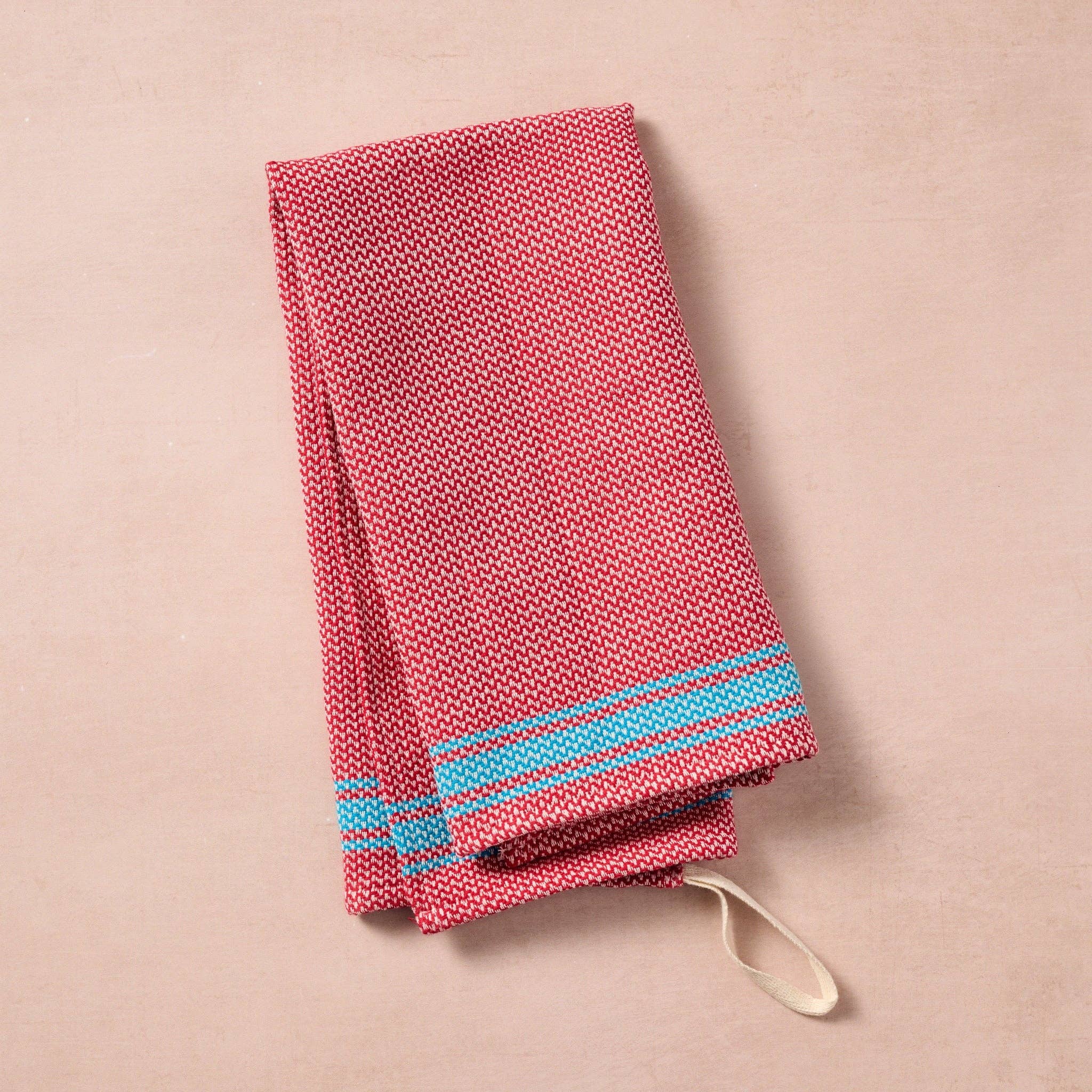 Matbakh Cotton Tea Towel - Red with Aqua - Foxy’s
