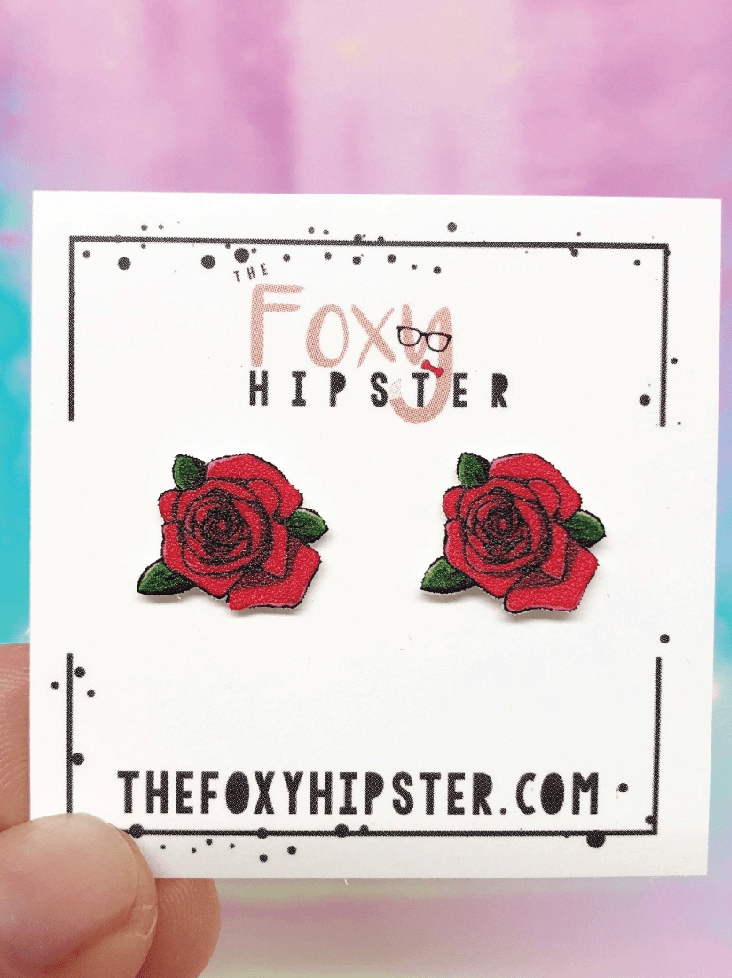 Red Rose Stud Earrings - Surgical Steel Posts - Foxy's Leotards - Foxy’s