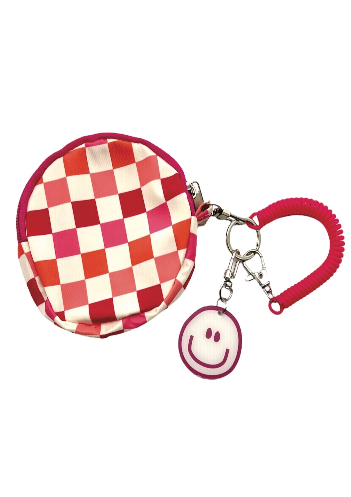 Checkered Backpack Mini Pouch Smiley Face Keychain Wristlet - Foxy’s