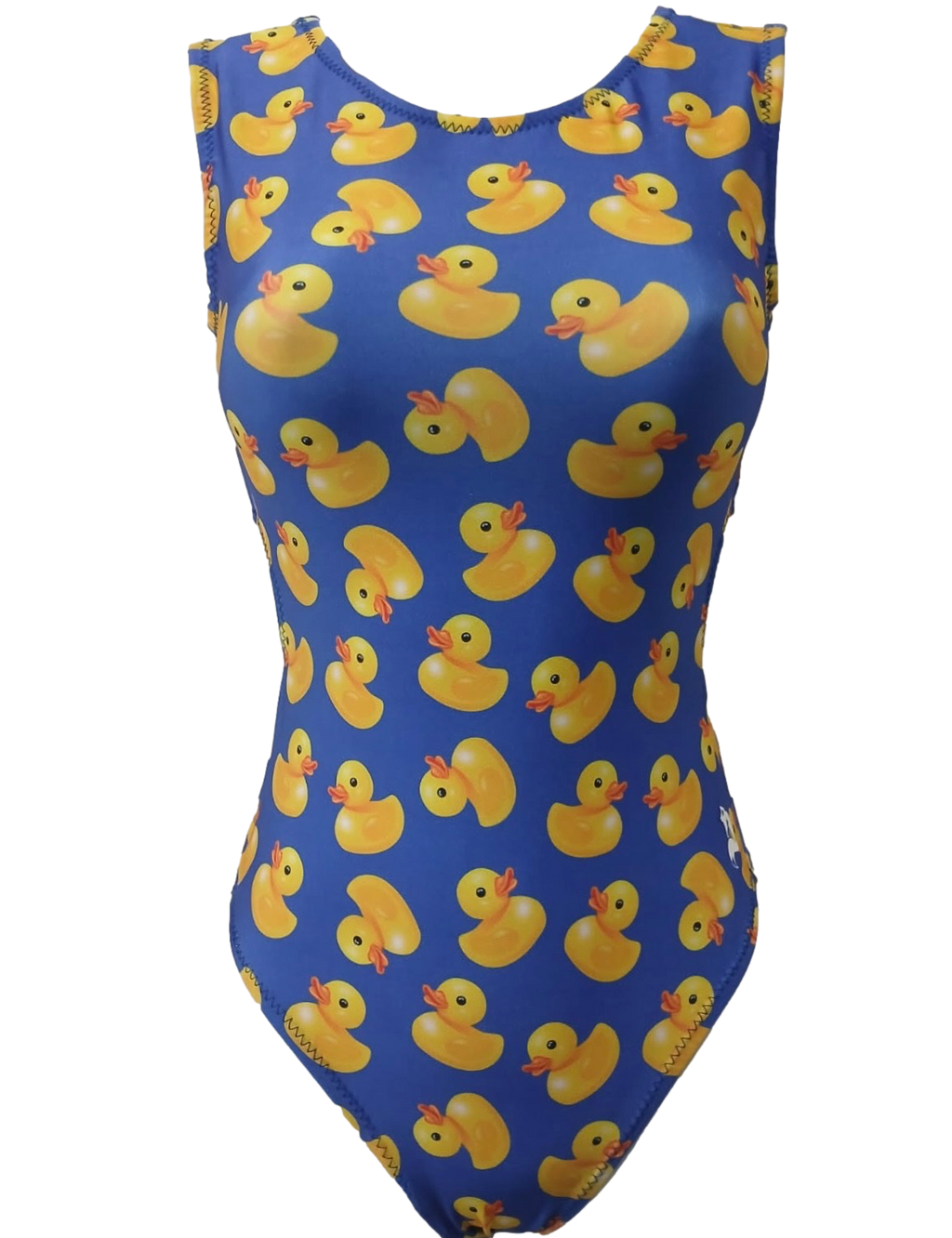 rubber ducky leotard on blue background
