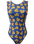 rubber ducky leotard on blue background