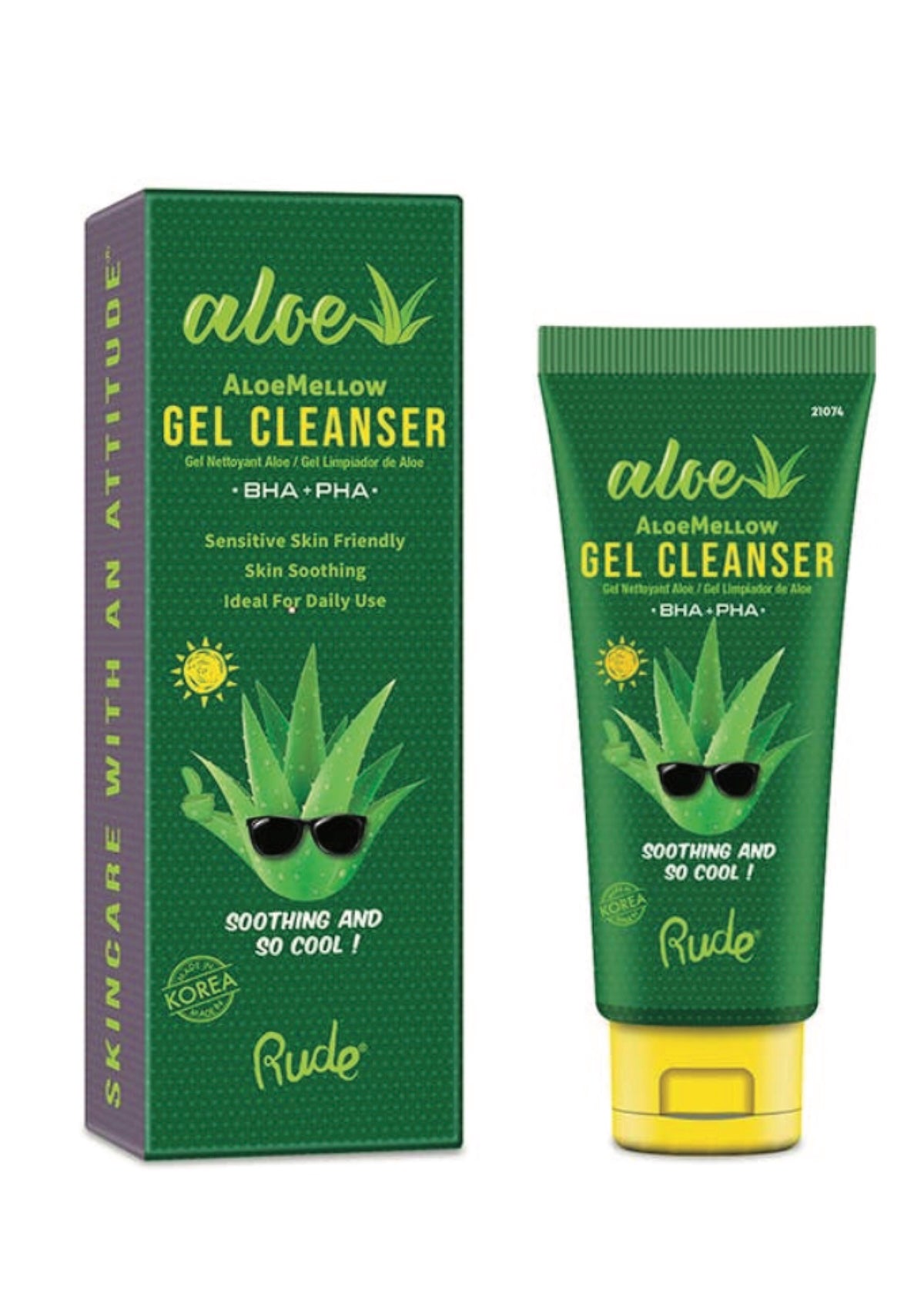 green bottle of Rude Alowmellow Gel Cleanser