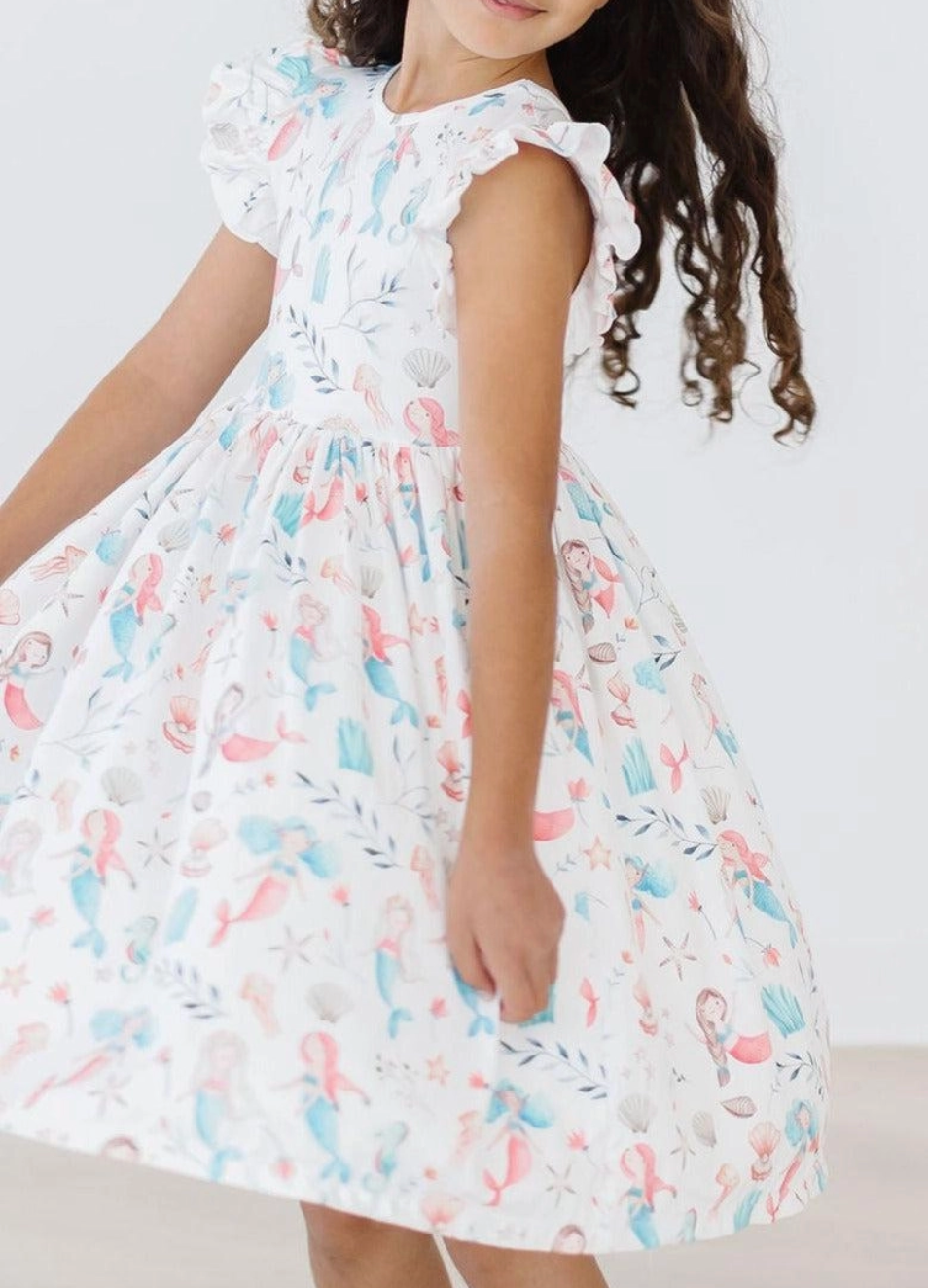 Girls Mermaid Friends Flutter Sleeve Twirl Dress (Size 5/6)