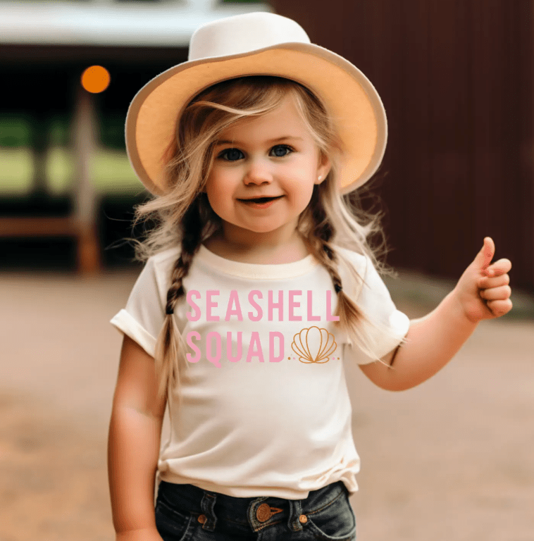 Girls Seashell Squad Summer Graphic Tee (Size 3T and Child Medium) - Foxy’s