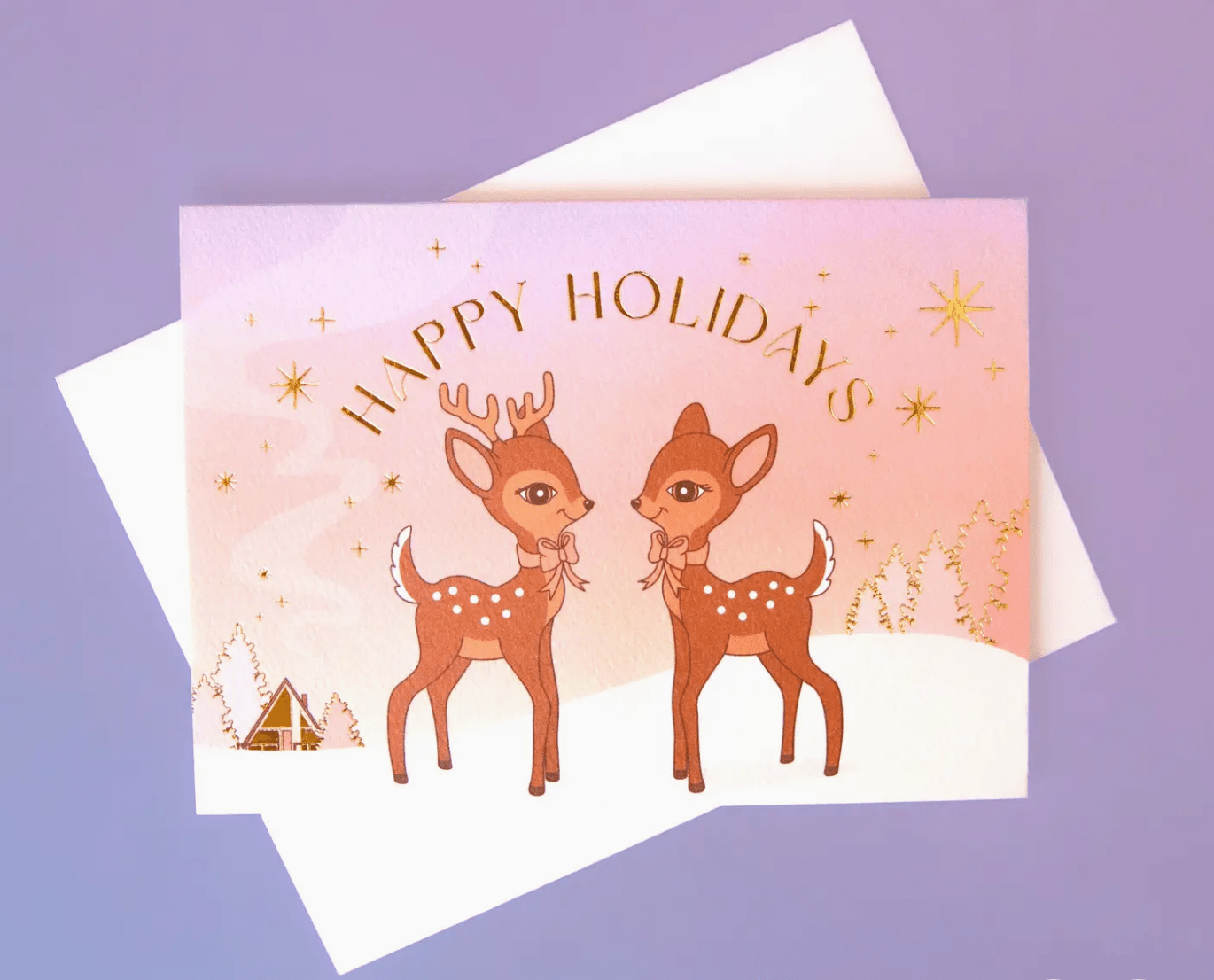 Happy Holidays Retro Deer Greeting Card | Gold Foil - Foxy’s