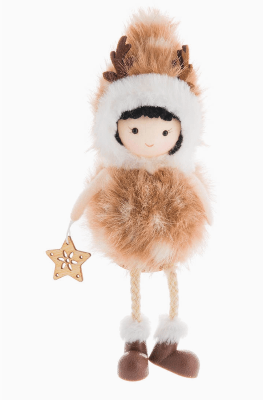 Brown Furry Fawn Girl Doll with Star Ornament - Foxy’s