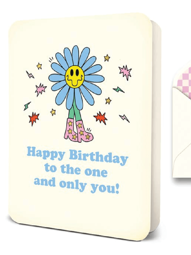 Happy Birthday Deluxe Greeting Card - Smiley Face Card with Sticker & Envelope - Foxy’s