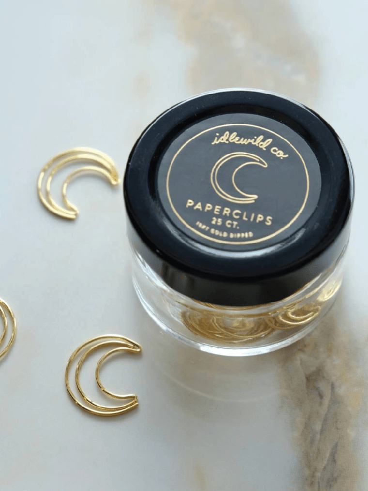 Gold Plated Paper Clips (Jar of 25) | Crescent Moon - Foxy’s