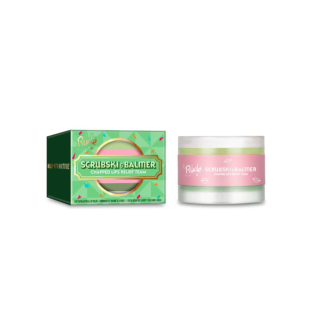 Lip scrub and balm packaging on a white background