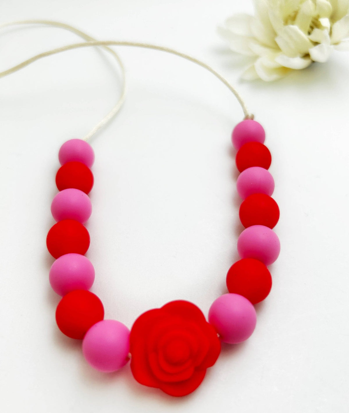 Baby Silicone Chew Necklace for Kids | Pink & Red - Foxy’s