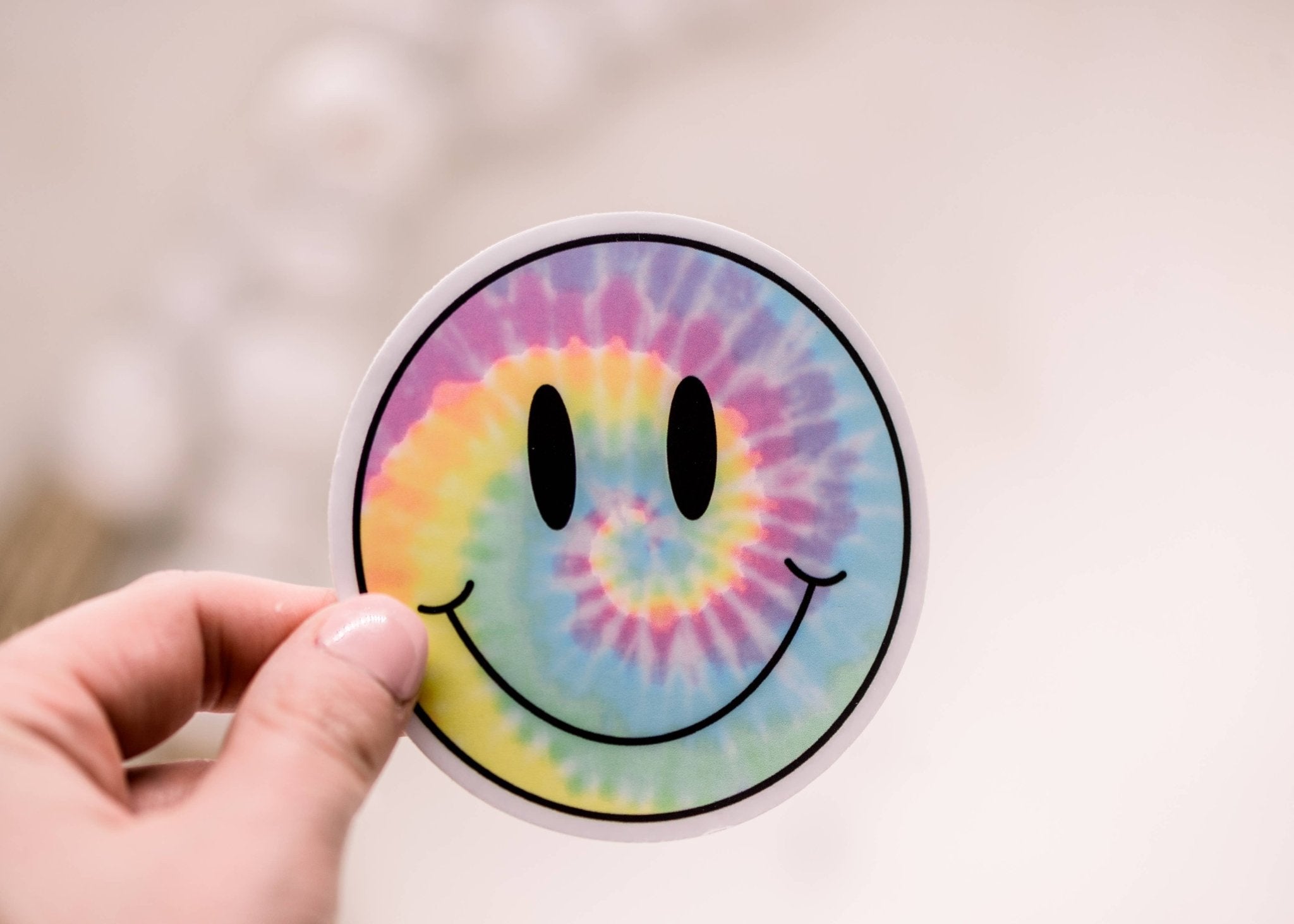 Tie Die Smily Face Circle, Vinyl Sticker, 3x3 in - Foxy’s