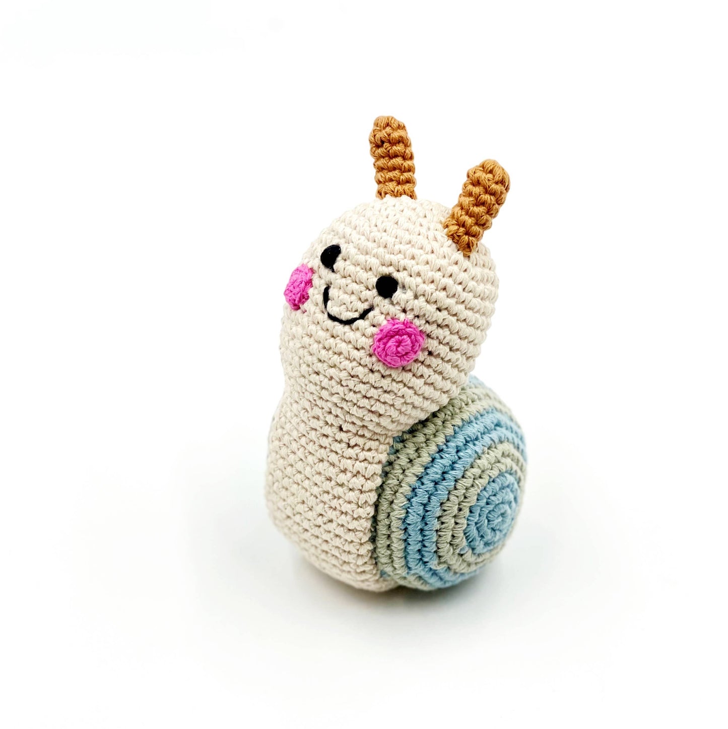 snail baby rattle crochet stuffed animal