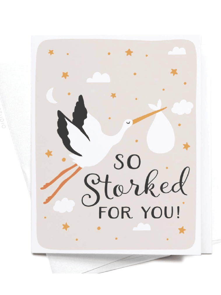 So Storked For You! Baby Shower Greeting Card - Celebrate New Arrivals - Foxy’s