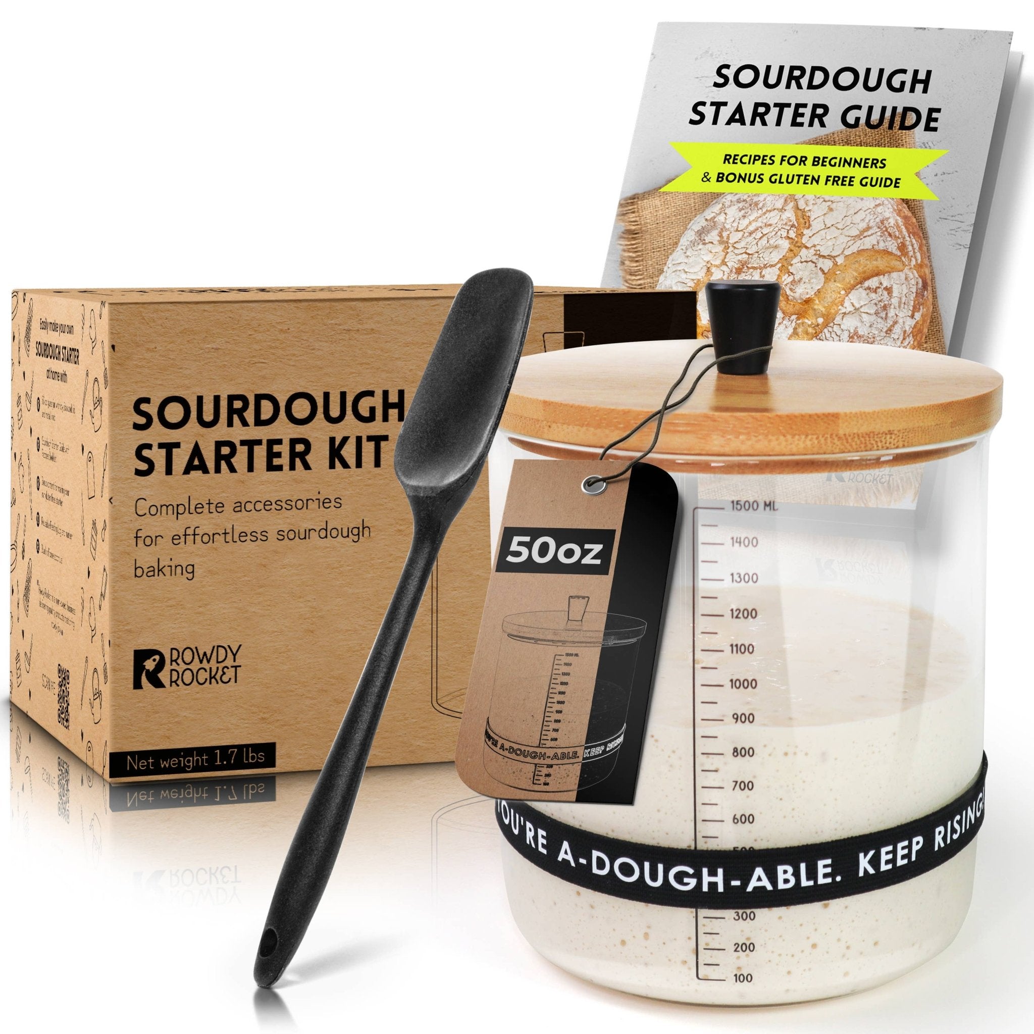 Sourdough Starter Kit with 50oz Glass Jar, Spatula & More - Foxy’s