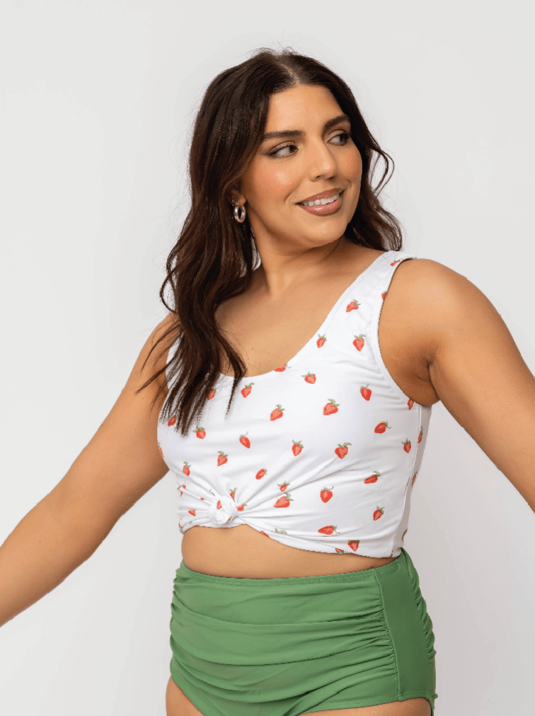 Strawberry Knotted Front Swim Top - Foxy’s
