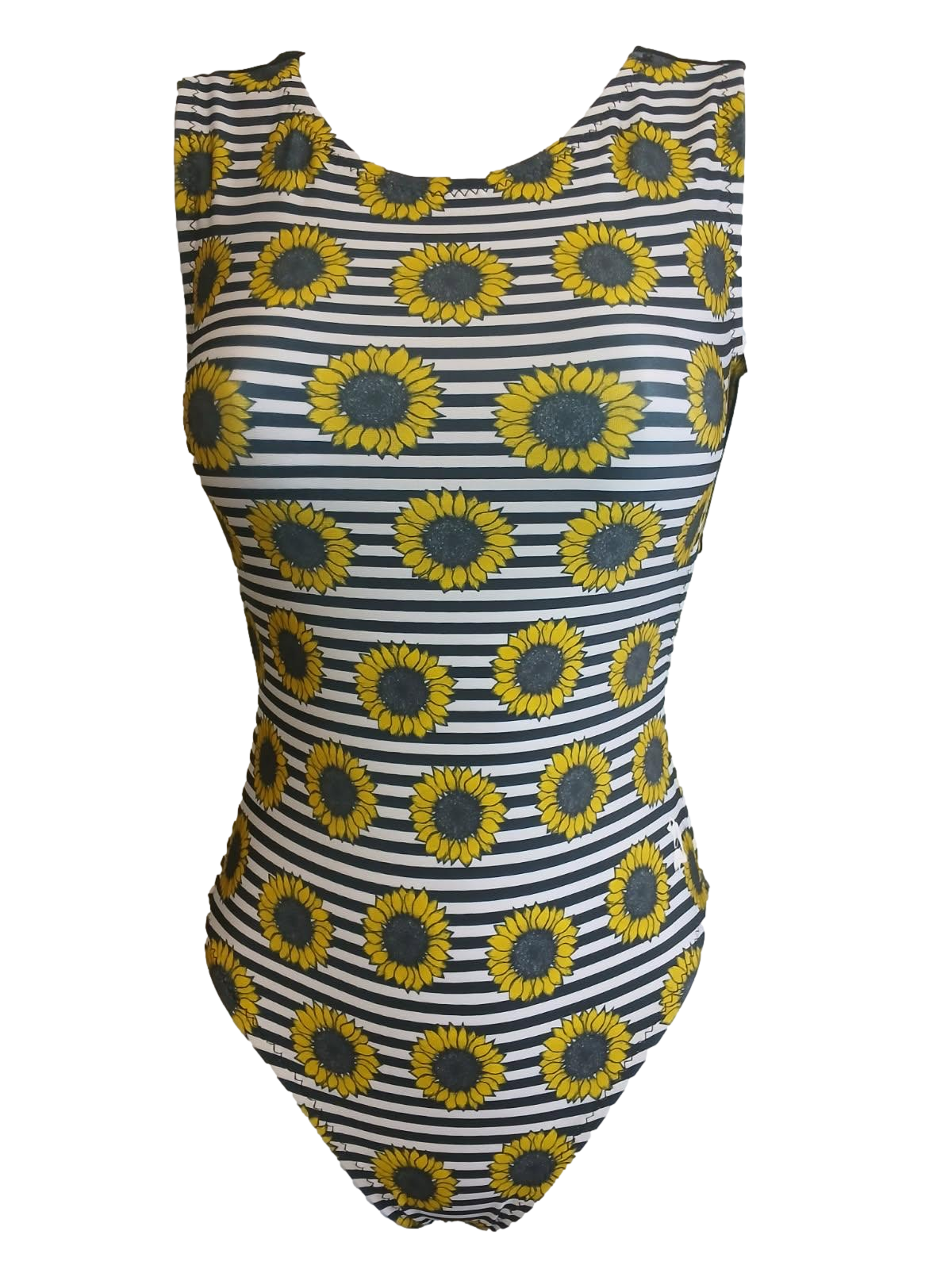 sunflower leotard with black and white stripes gymnastics leotard
