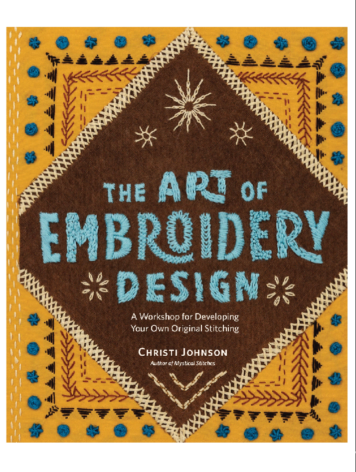 Book cover of 'The Art of Embroidery Design' with embroidered text and patterns.