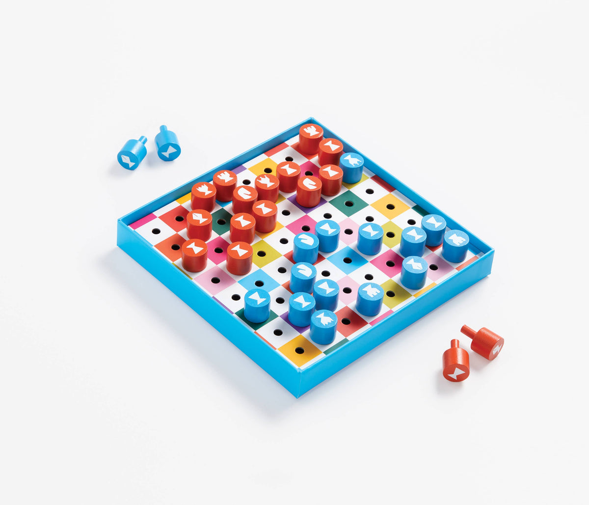 Colorful board game with pieces on a white background