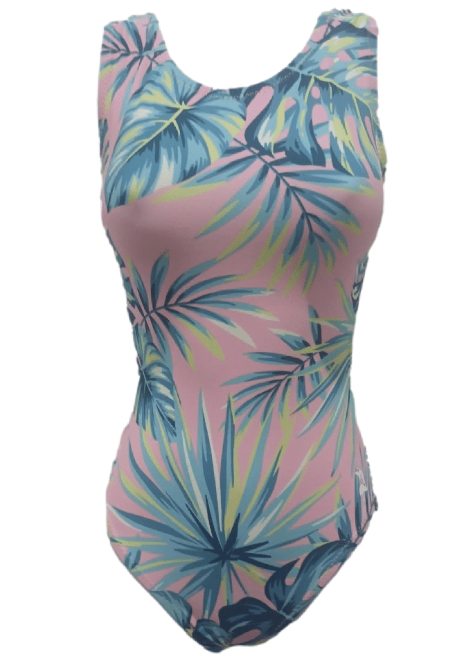 Ultra Soft Pink Tropics Palm Leotard for Girls - Foxy’s
