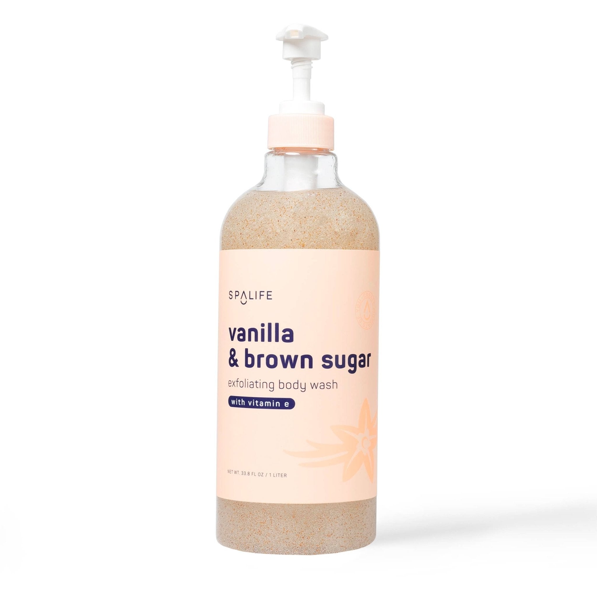 Spa Life vanilla & brown sugar exfoliating body wash bottle on a white background