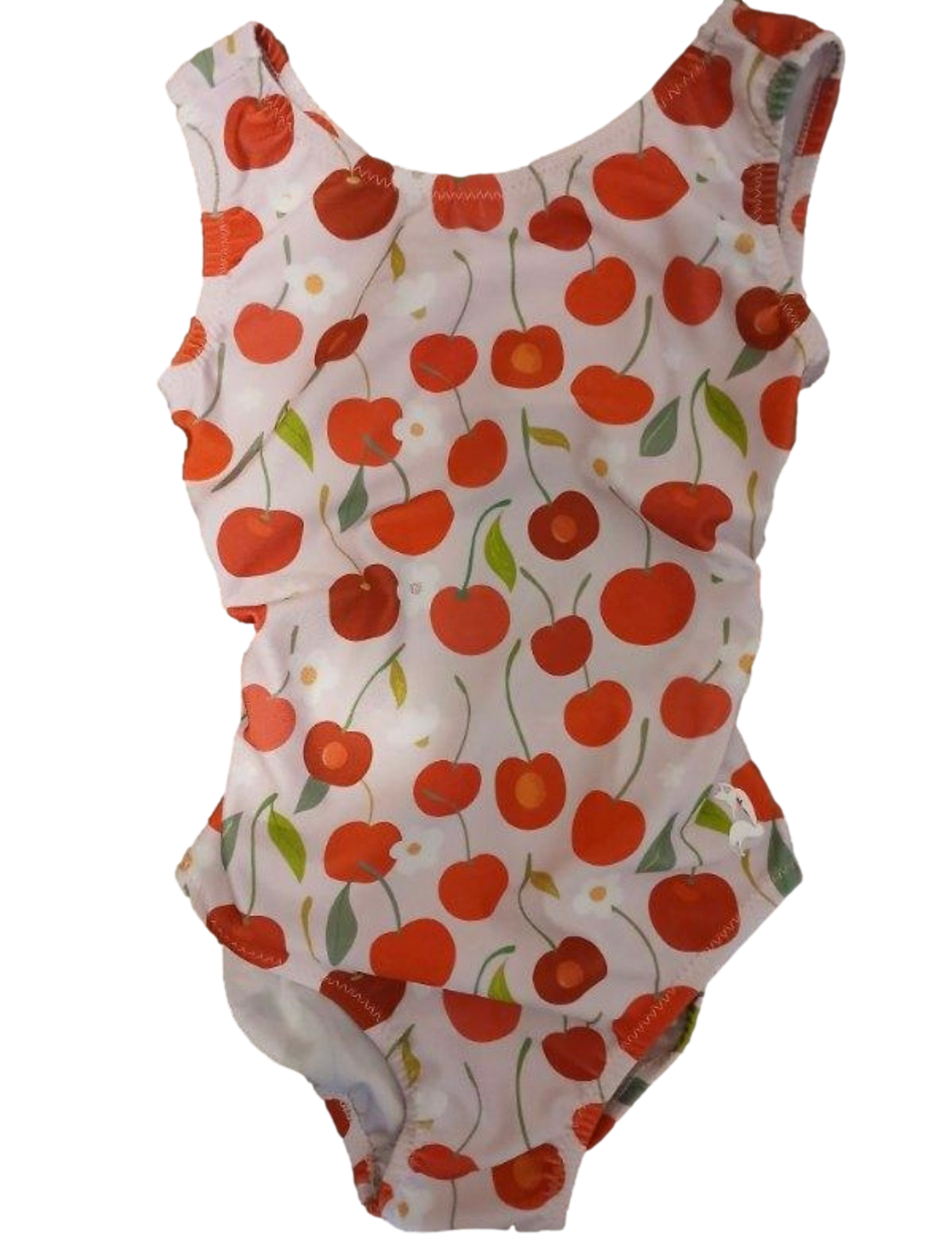 white background leotard for girls with bright red cherries