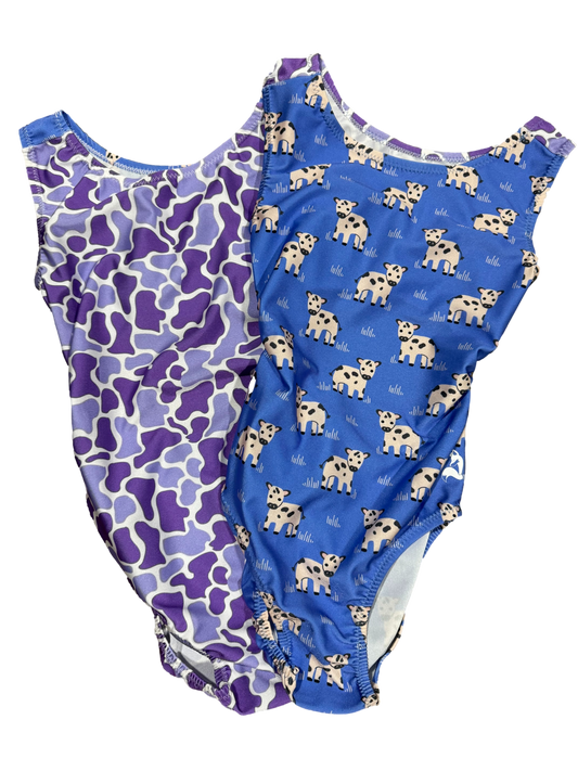 camo and cow print purple leotards