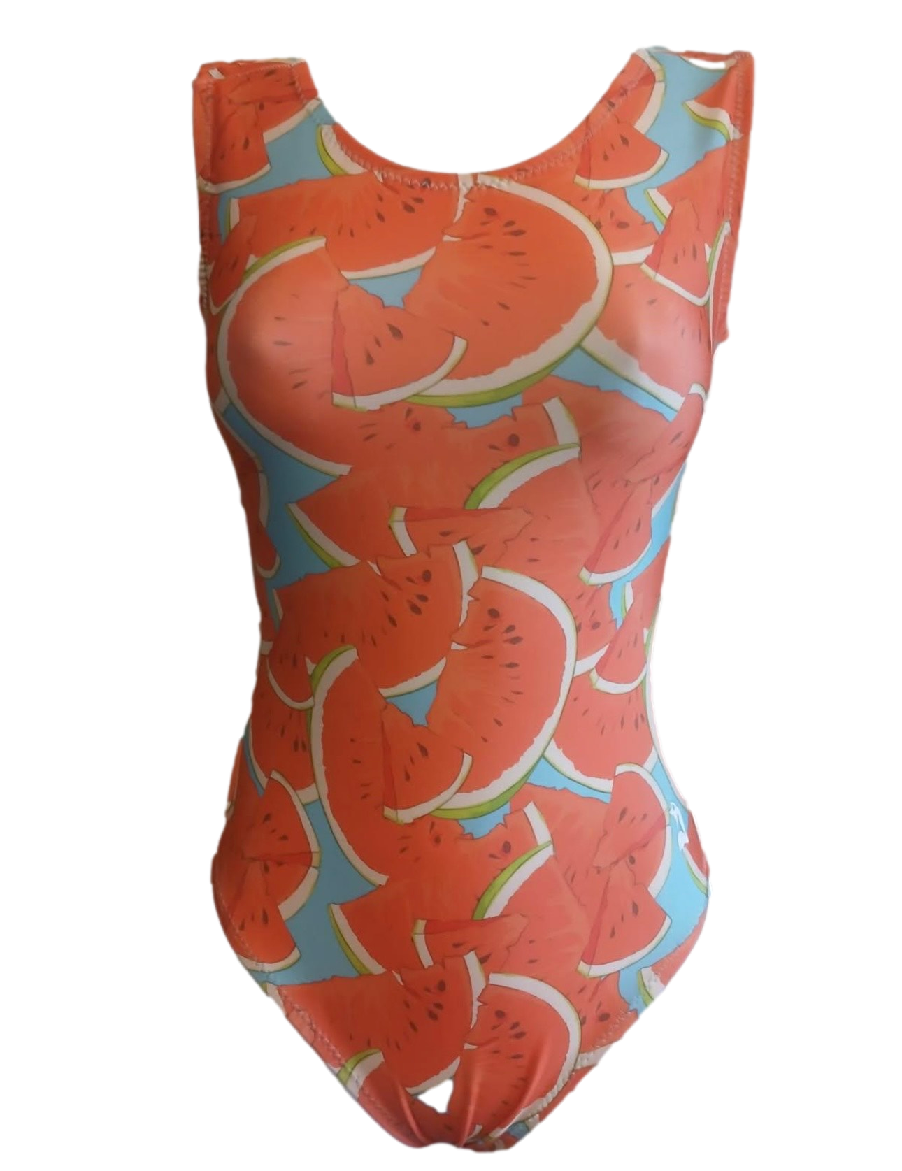 red watermelon leotard on a blue background
