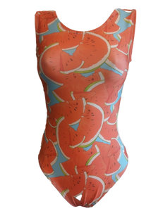 red watermelon leotard on a blue background