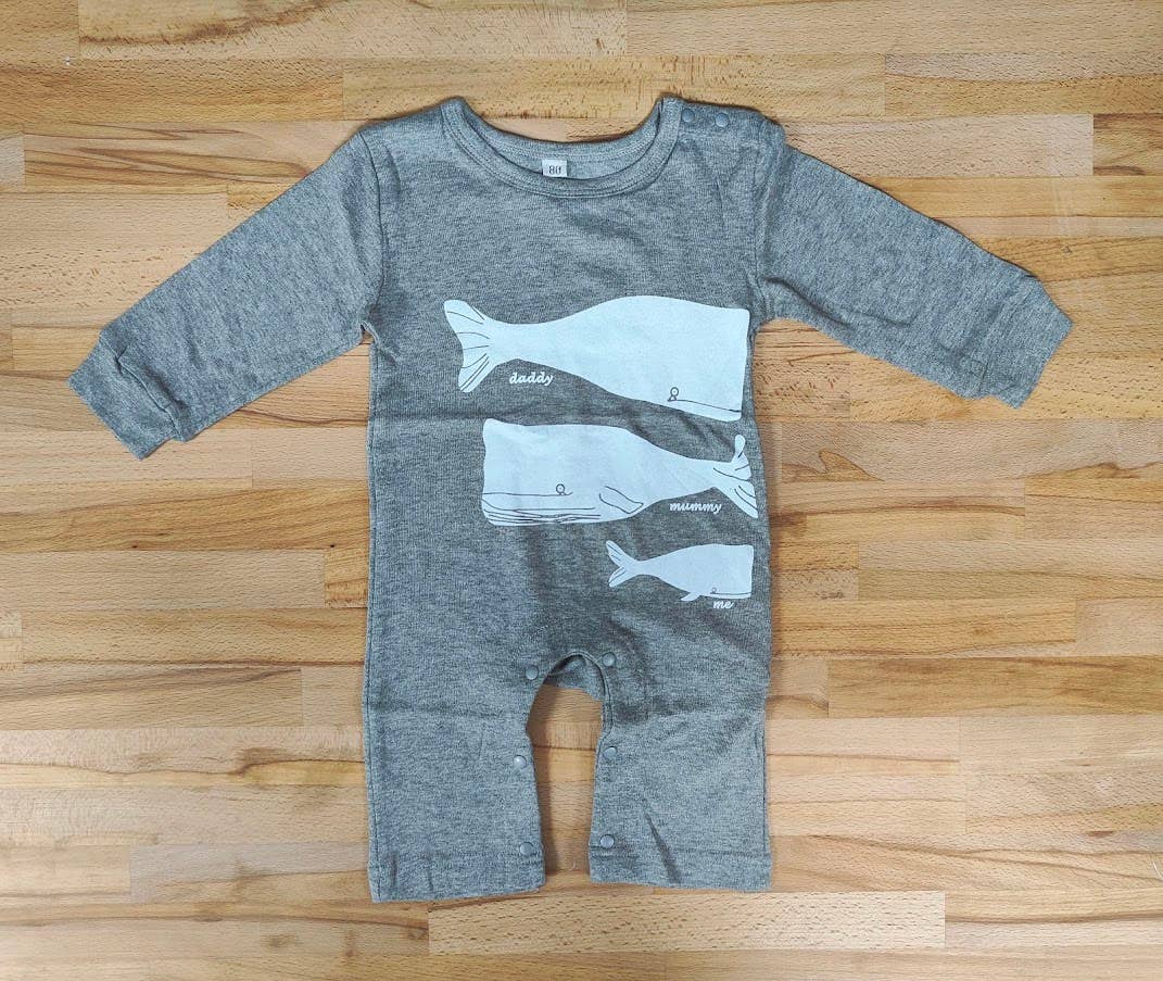 grey onesie for baby boy with whale