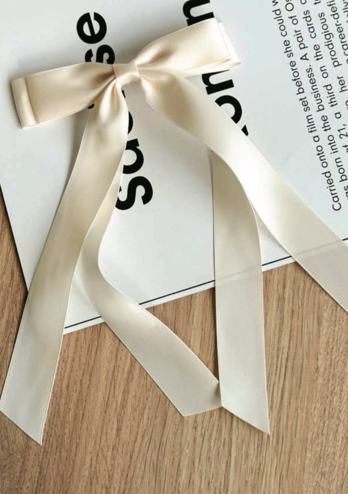 Elegant Satin Hair Bow Clip - Long Double Bow for Gymnastics & Dance - Black & Off - White - Foxy’s