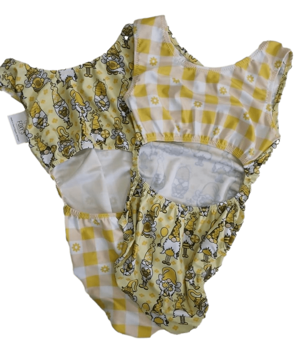 Yellow Checkered Gnome Vice Versa Leotard for Girls - Foxy’s