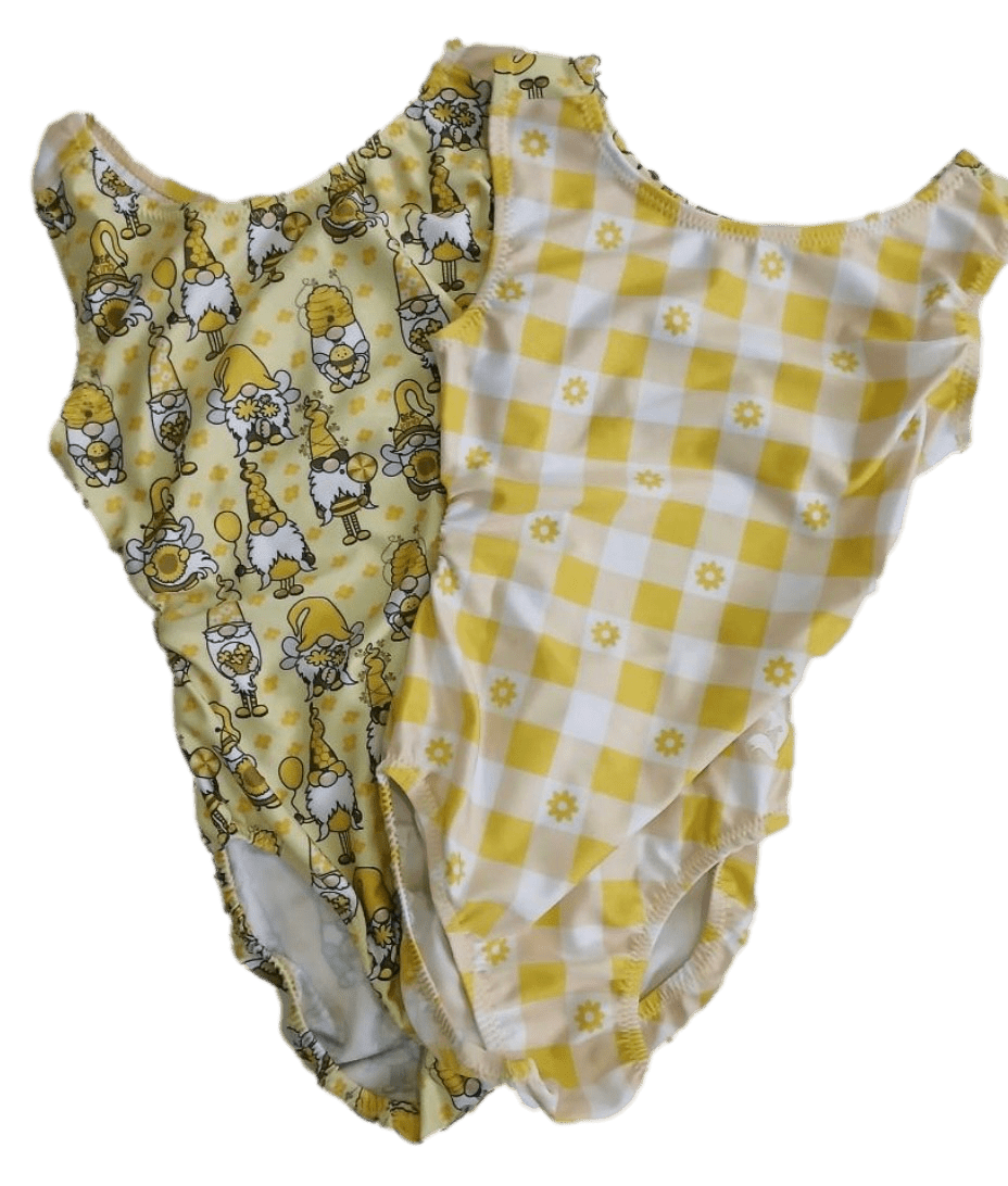 Yellow Checkered Gnome Vice Versa Leotard for Girls - Foxy’s