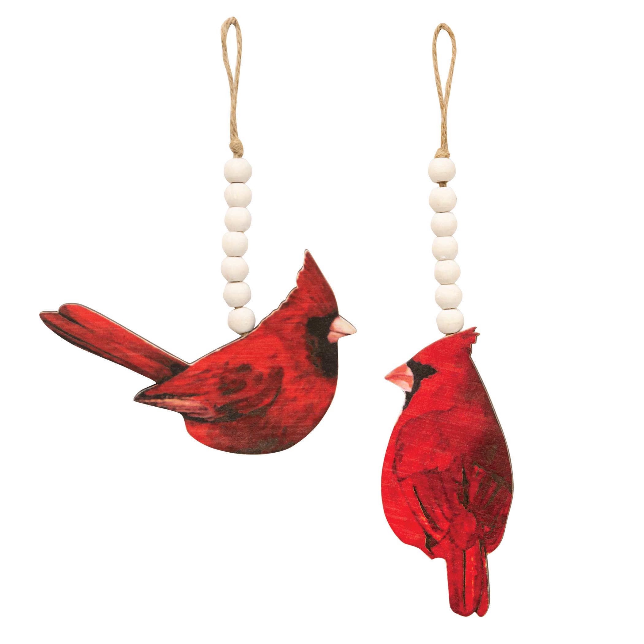 Wooden Beaded Cardinal Christmas Ornament, 2 Assorted - Foxy’s
