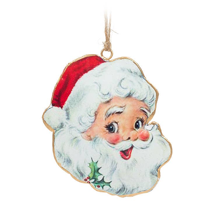 Retro Santa Head Ornament - 5"H - Foxy’s